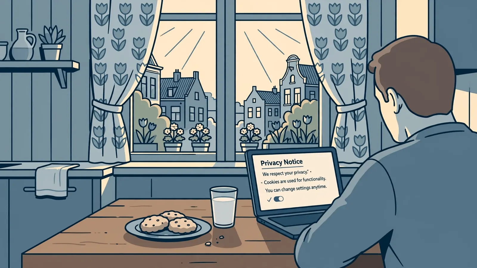 Nederlandse keuken met koekjes en privacymelding