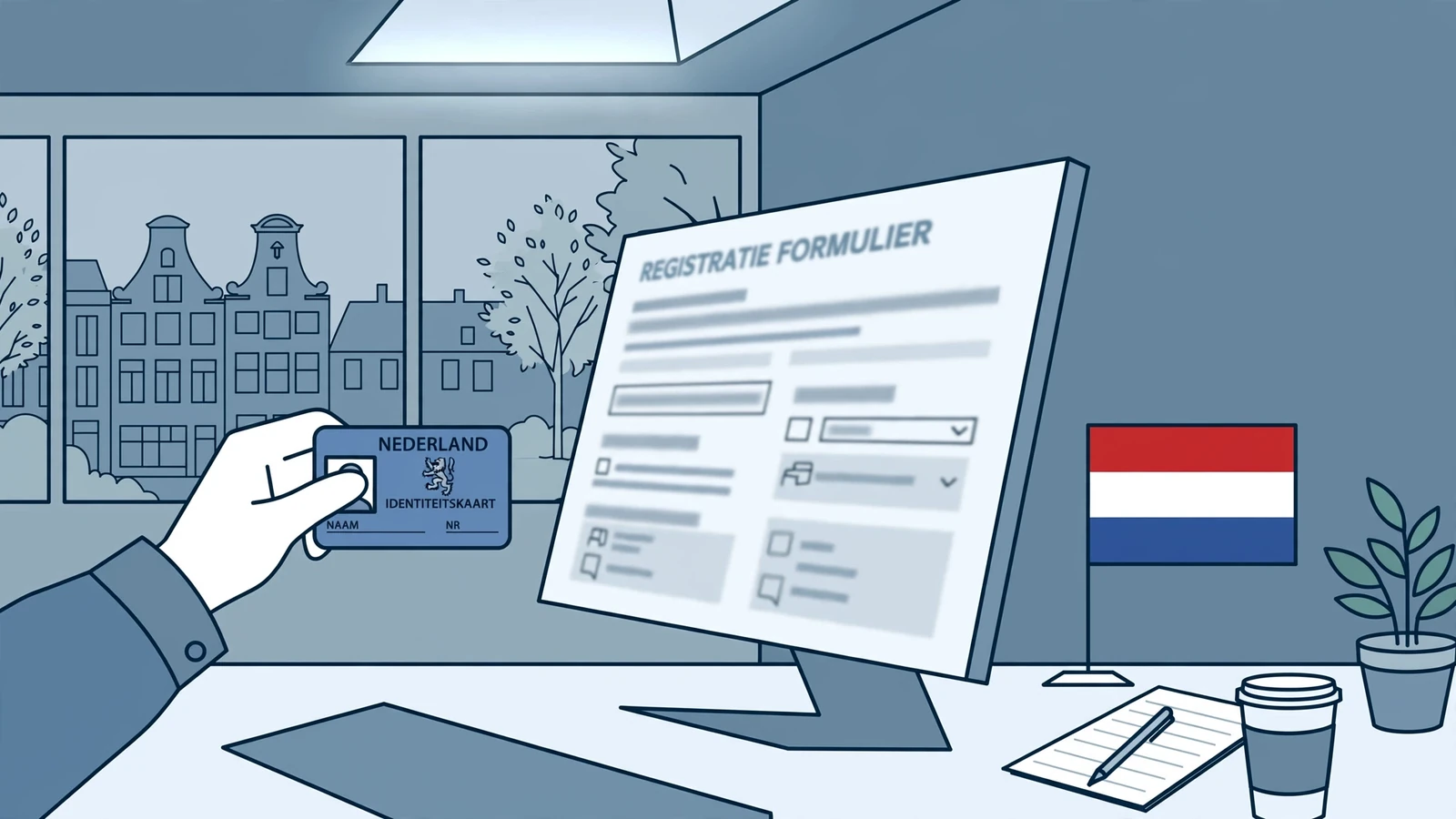 Kantoor met Cruks‑controle en Nederlandse vlag